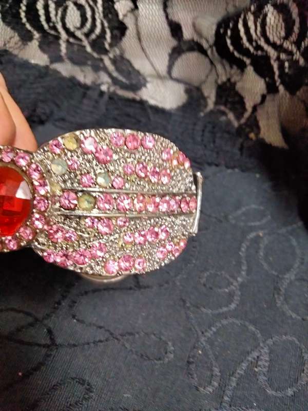 Bangle large  pink Crystal+pave crystals hinged clamper Look at my Buy Now listings No Waiting