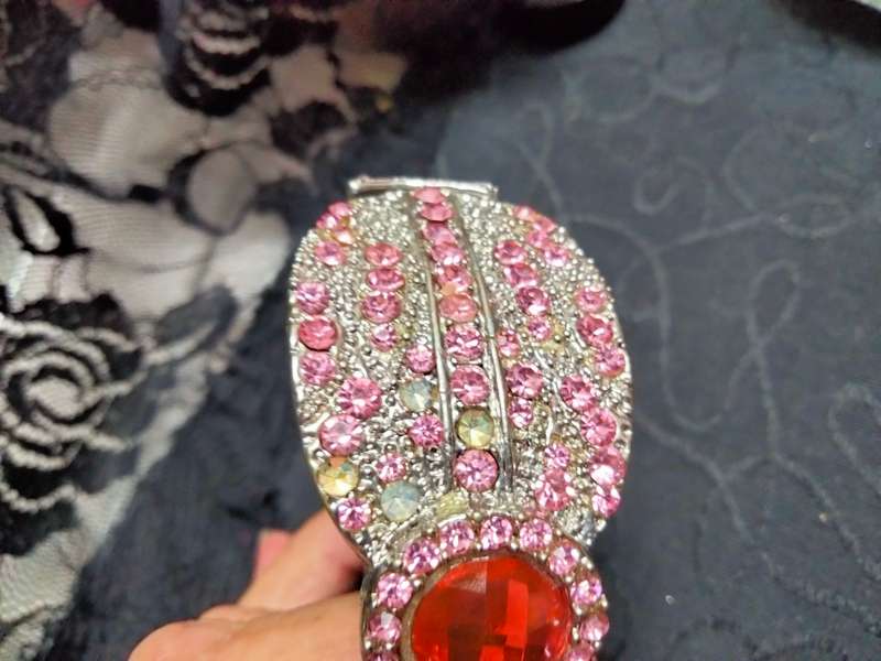 Bangle large  pink Crystal+pave crystals hinged clamper Look at my Buy Now listings No Waiting