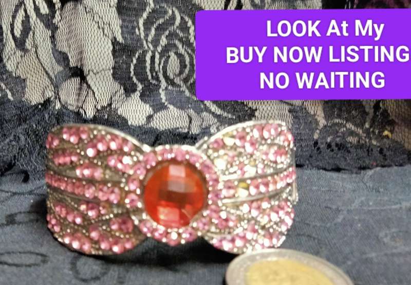 Bangle large  pink Crystal+pave crystals hinged clamper Look at my Buy Now listings No Waiting