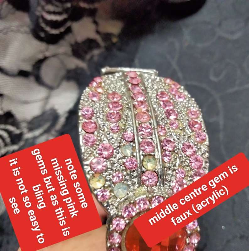 Bangle large  pink Crystal+pave crystals hinged clamper Look at my Buy Now listings No Waiting