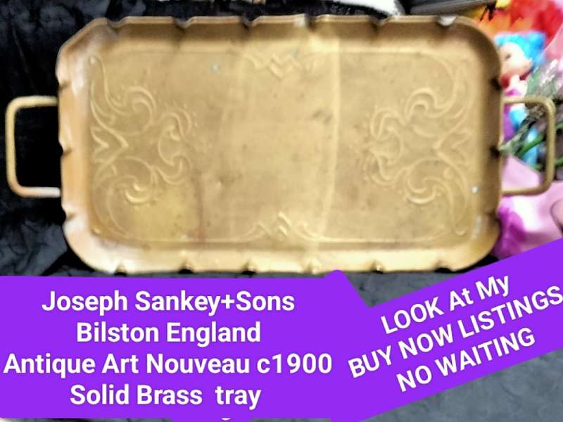 Antique  c1900Art Nouveau Solid BRASS Tray Joseph Sankey+Sons Bilston LOOK At My BUY NOW *NO WAITING