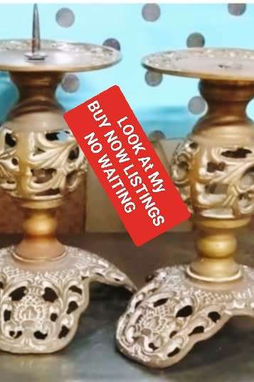 2 ELWECO Ornate Intricate Scrolls Embossed designBRASS CANDLE HOLDER 922  - DECORATIVE