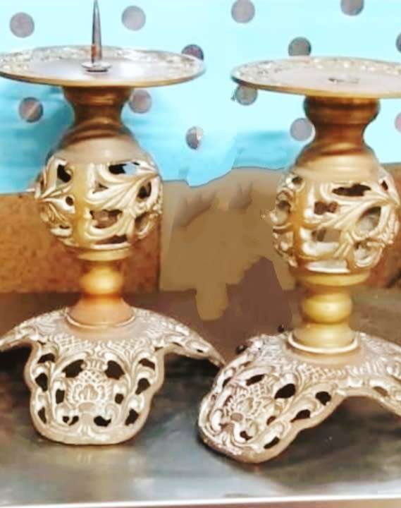 2 ELWECO Ornate Intricate Scrolls Embossed designBRASS CANDLE HOLDER 922  - DECORATIVE