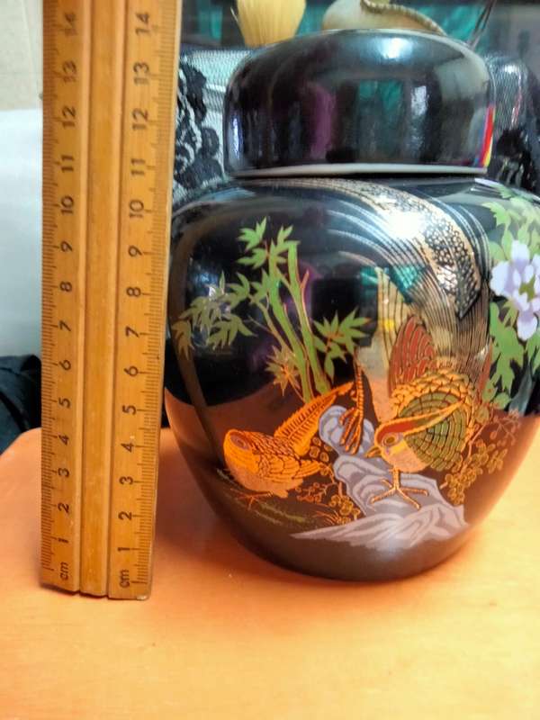 Oriental 2 Ginger Jars 1white blue Prunnis Flowers +1Peacocks Gilt trim LOOK AtMy BUY NOW*NO WAITING