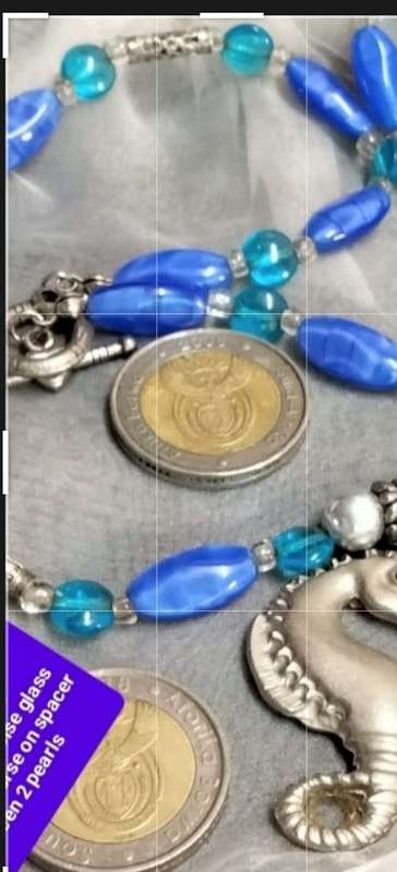 Necklace +SEA HORSE metal Pendant Glass Beads Blue +Turquoise LOOK At My BUY NOW items NO WAITING