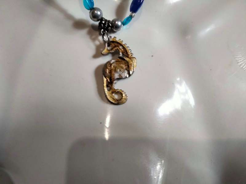 Necklace +SEA HORSE metal Pendant Glass Beads Blue +Turquoise LOOK At My BUY NOW items NO WAITING