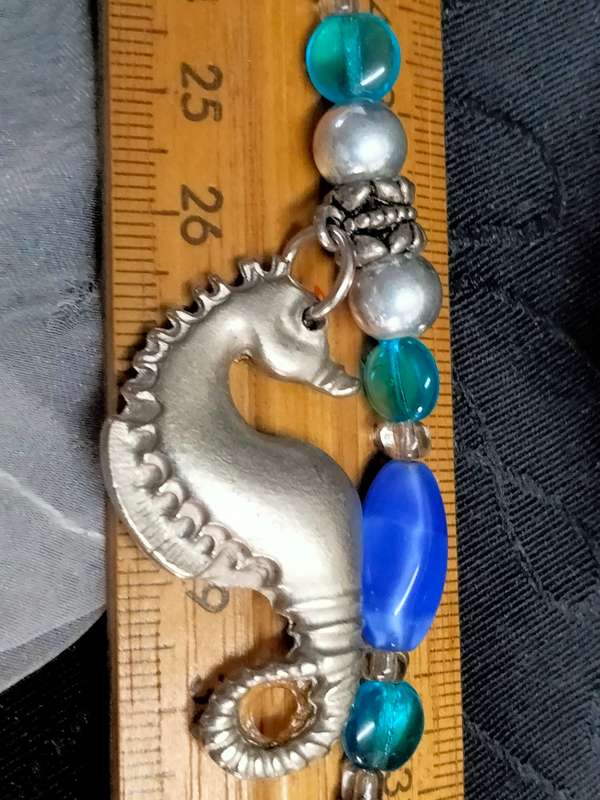 Necklace +SEA HORSE metal Pendant Glass Beads Blue +Turquoise LOOK At My BUY NOW items NO WAITING