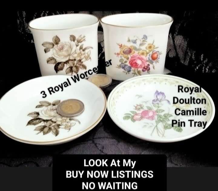 3  PIN Trays*Royal Doulton*Tuscan*Royal Worcester+2 Tooth Pick Holders*LOOK At My BUY NOW*NO WAITING
