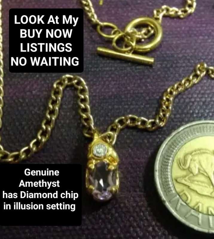 Post-Ordered Circa 1965to1975 Gold tone Genuine Amethyst+Diamond chip LOOK At My BUY NOW-NO WAITING