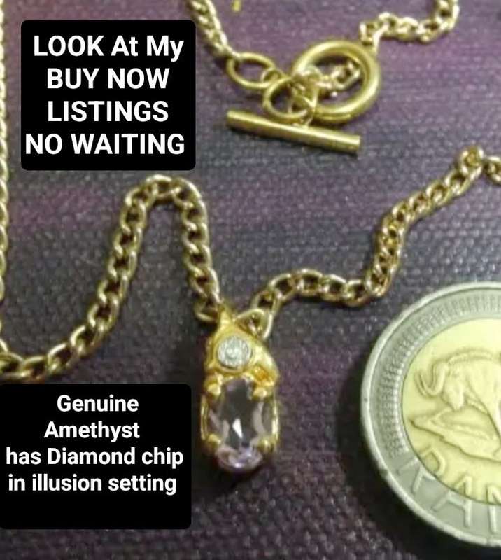 Post-Ordered Circa 1965to1975 Gold tone Genuine Amethyst+Diamond chip LOOK At My BUY NOW-NO WAITING