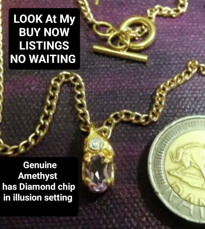 Post-Ordered Circa 1965to1975 Gold tone Genuine Amethyst+Diamond chip LOOK At My BUY NOW-NO WAITING