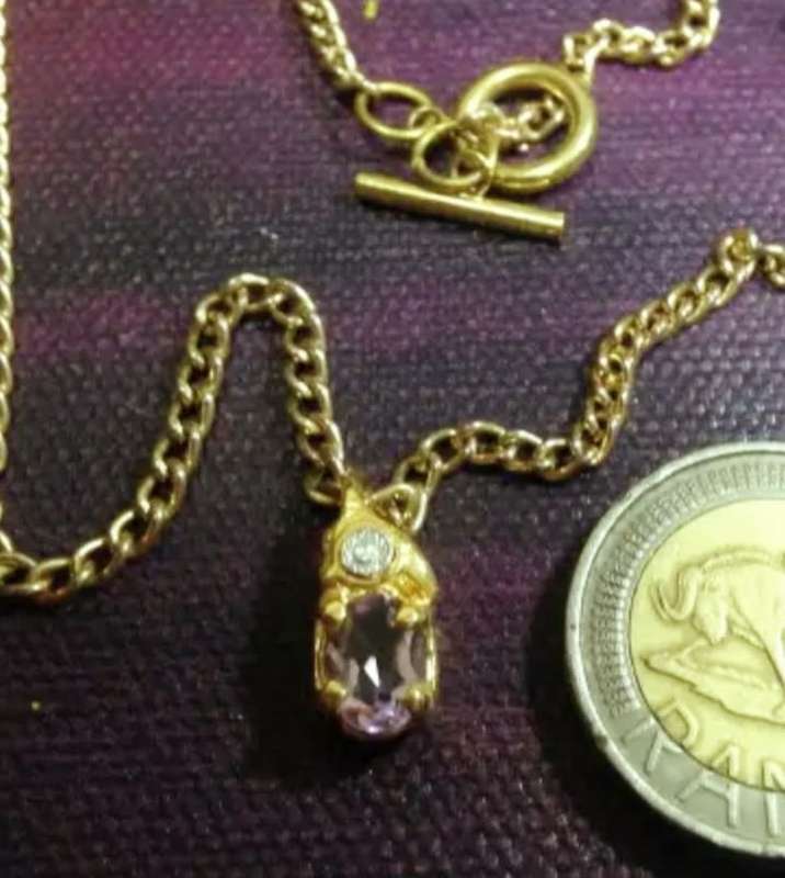 Post-Ordered Circa 1965to1975 Gold tone Genuine Amethyst+Diamond chip LOOK At My BUY NOW-NO WAITING