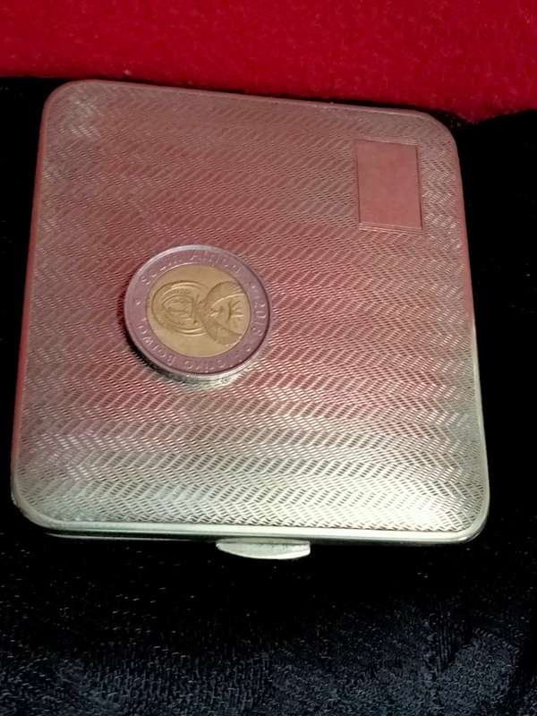 Cigarette case hinged  pattern fishermans rib engine turned decor silver tone metal