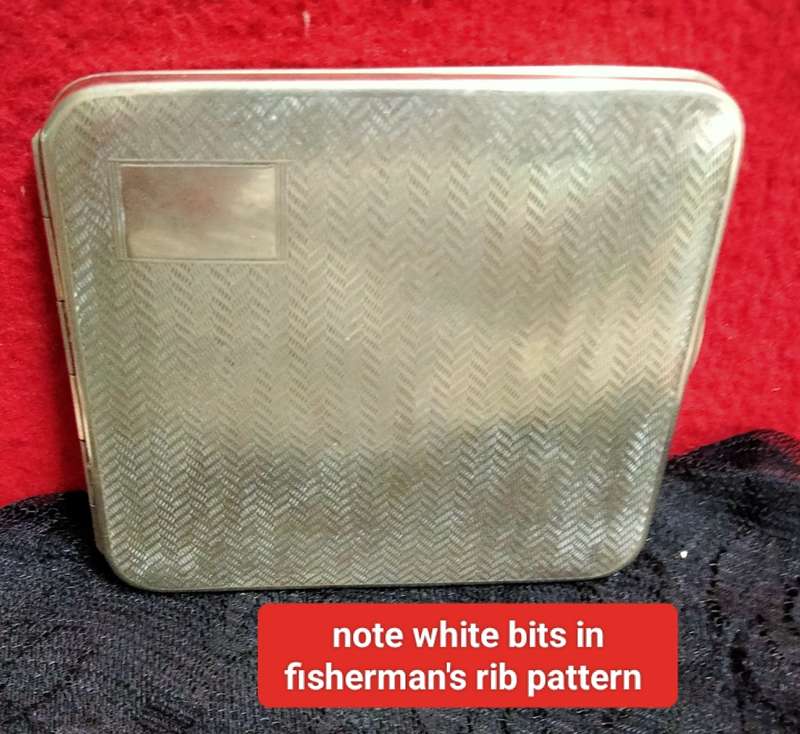 Cigarette case hinged  pattern fishermans rib engine turned decor silver tone metal