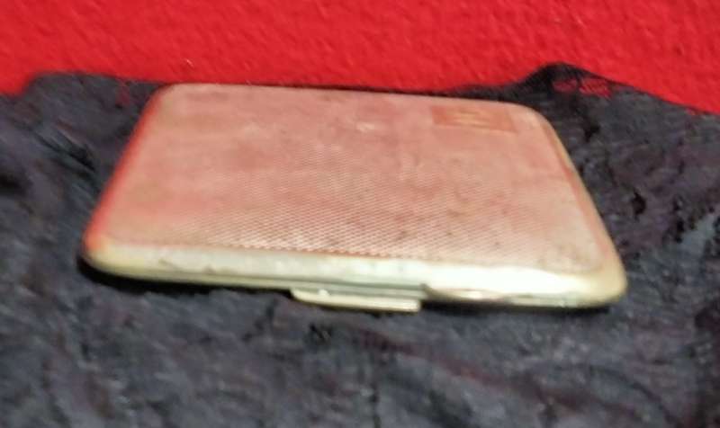 Vintage  Cigarette case - Monogram GA hinged Lid engine turned decor Silver tone metal