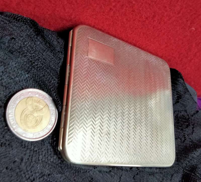 Vintage  Cigarette case - Monogram GA hinged Lid engine turned decor Silver tone metal
