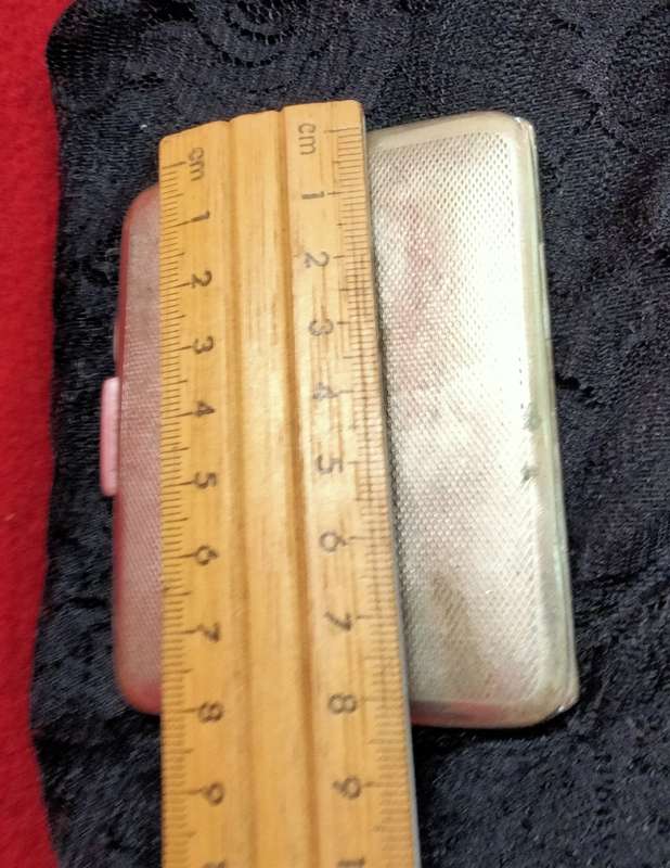Vintage  Cigarette case - Monogram GA hinged Lid engine turned decor Silver tone metal