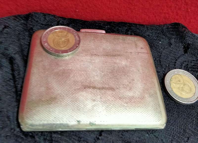 Vintage  Cigarette case - Monogram GA hinged Lid engine turned decor Silver tone metal
