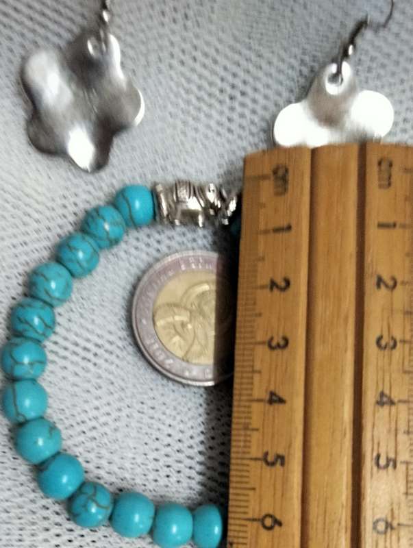 BANGLE Torquoise stretch elastic+Earrings Silver Tone Look at my Buy Now listings No Waiting