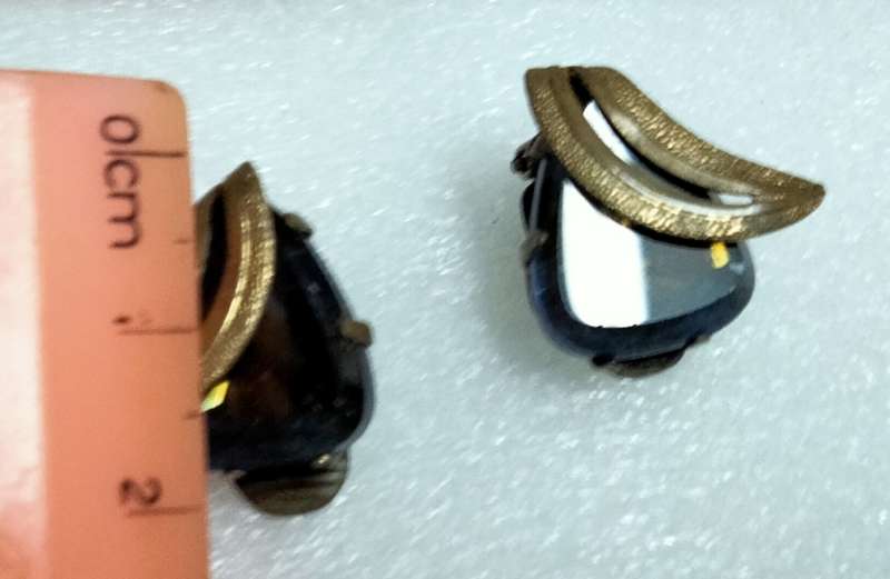c1960 CLIP ON Earrings -Glass  Cut out leaf trim Gold tone LOOK at My BUY NOW NO WAITING