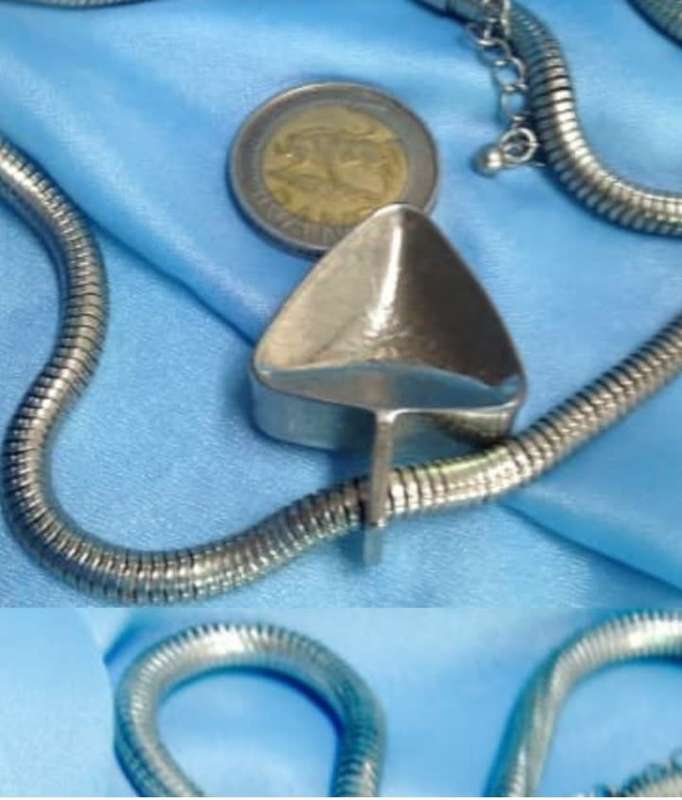 Necklace Large ARROW HEAD Glass yellow tinge stone Chunky Metal Pendant Silver