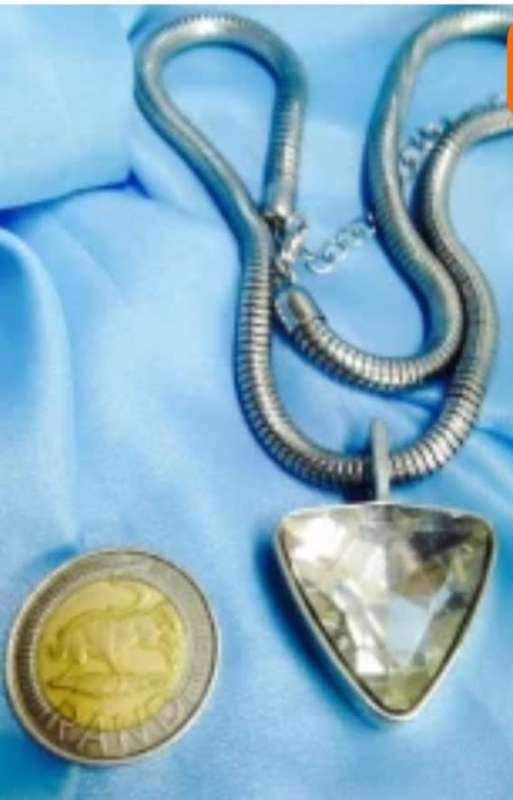 Necklace Large ARROW HEAD Glass yellow tinge stone Chunky Metal Pendant Silver