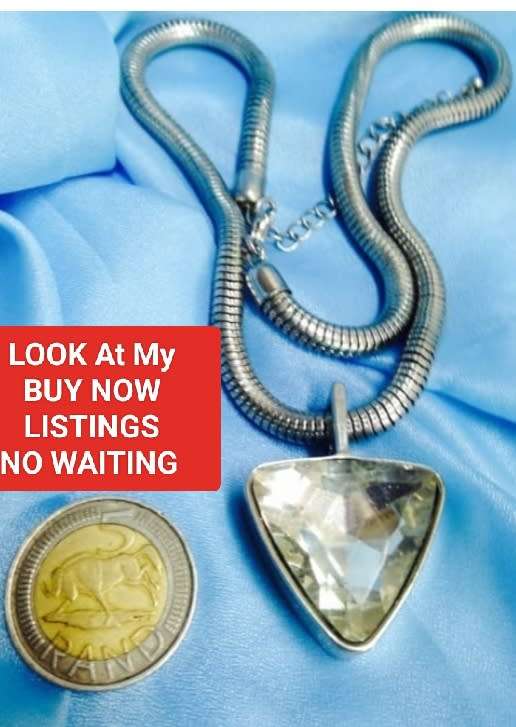 Necklace Large ARROW HEAD Glass yellow tinge stone Chunky Metal Pendant Silver