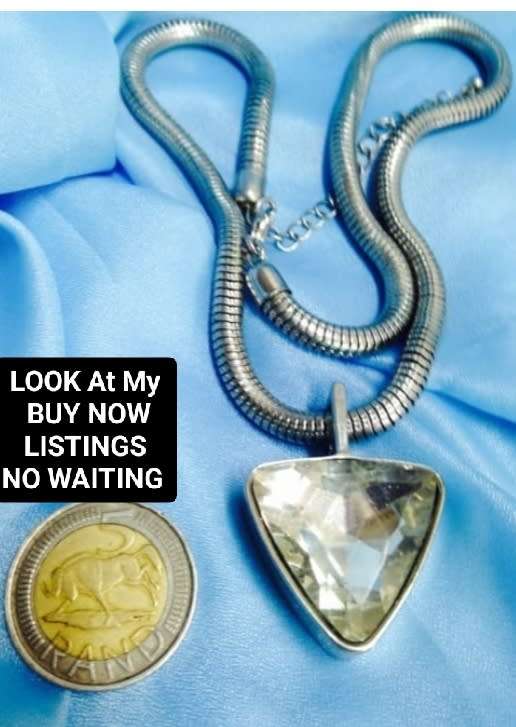 Necklace Large ARROW HEAD Glass yellow tinge stone Chunky Metal Pendant Silver