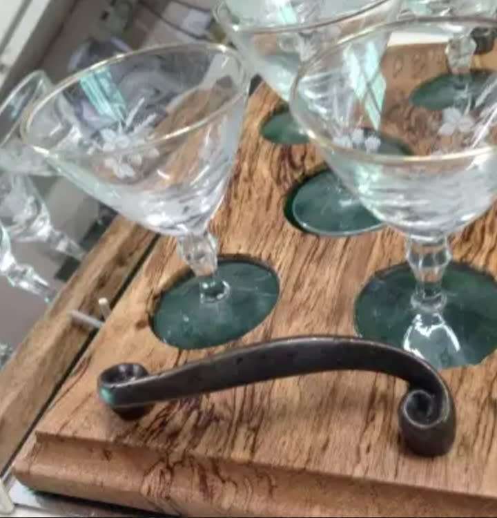 !!!RARE!!! 5 small art deco Sherry glasses black base +tray LooK at My Buy Now Listings No Waiting