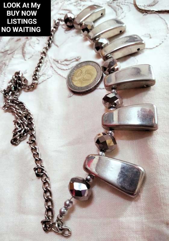 Necklace Mirror faceted glass ball beads+PUFF Triangle -CHUNKY LOOK At My BUY NOW  NO WAITING