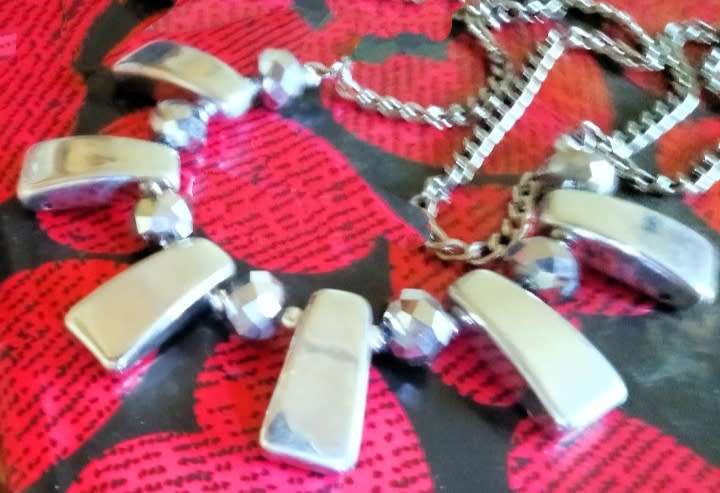 Necklace Mirror faceted glass ball beads+PUFF Triangle -CHUNKY LOOK At My BUY NOW  NO WAITING