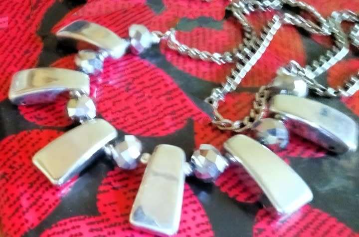 Necklace Mirror faceted glass ball beads+PUFF Triangle -CHUNKY LOOK At My BUY NOW  NO WAITING