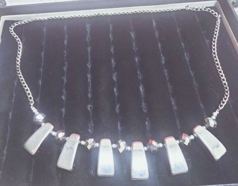 Necklace Mirror faceted glass ball beads+PUFF Triangle -CHUNKY LOOK At My BUY NOW  NO WAITING