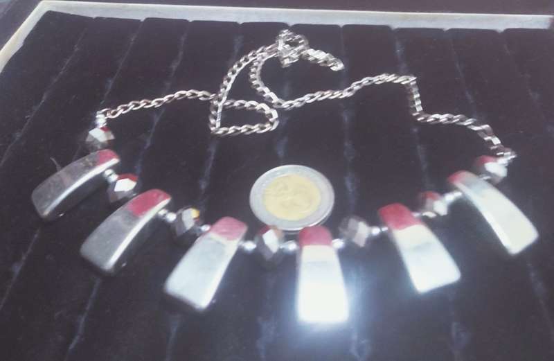 Necklace Mirror faceted glass ball beads+PUFF Triangle -CHUNKY LOOK At My BUY NOW  NO WAITING