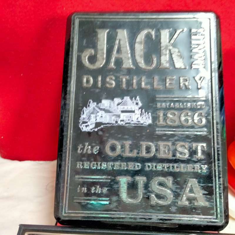 Belt BUCKLE+ Tin empty JACK DANIELS OLD TIME No.7 TENNESSEE WHISKEY 2COLOUR ENAMEL SILVER TONE METAL