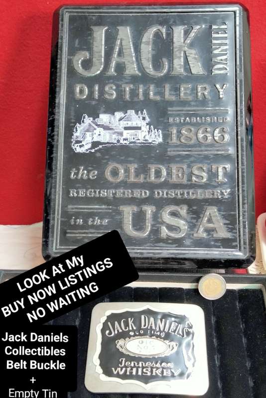 Belt BUCKLE+ Tin empty JACK DANIELS OLD TIME No.7 TENNESSEE WHISKEY 2COLOUR ENAMEL SILVER TONE METAL