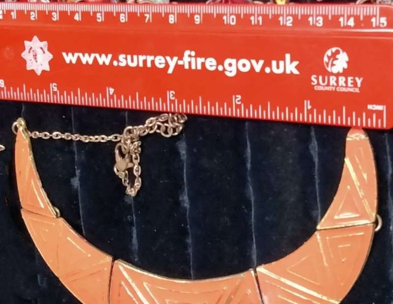 NECKLACE - TRIANGLE SHAPE Orange Trim gold+Gold tone Metal LOOK At My BUY NOW LISTINGS NO WAITING