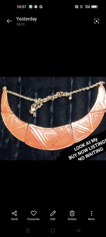 NECKLACE - TRIANGLE SHAPE Orange Trim gold+Gold tone Metal LOOK At My BUY NOW LISTINGS NO WAITING