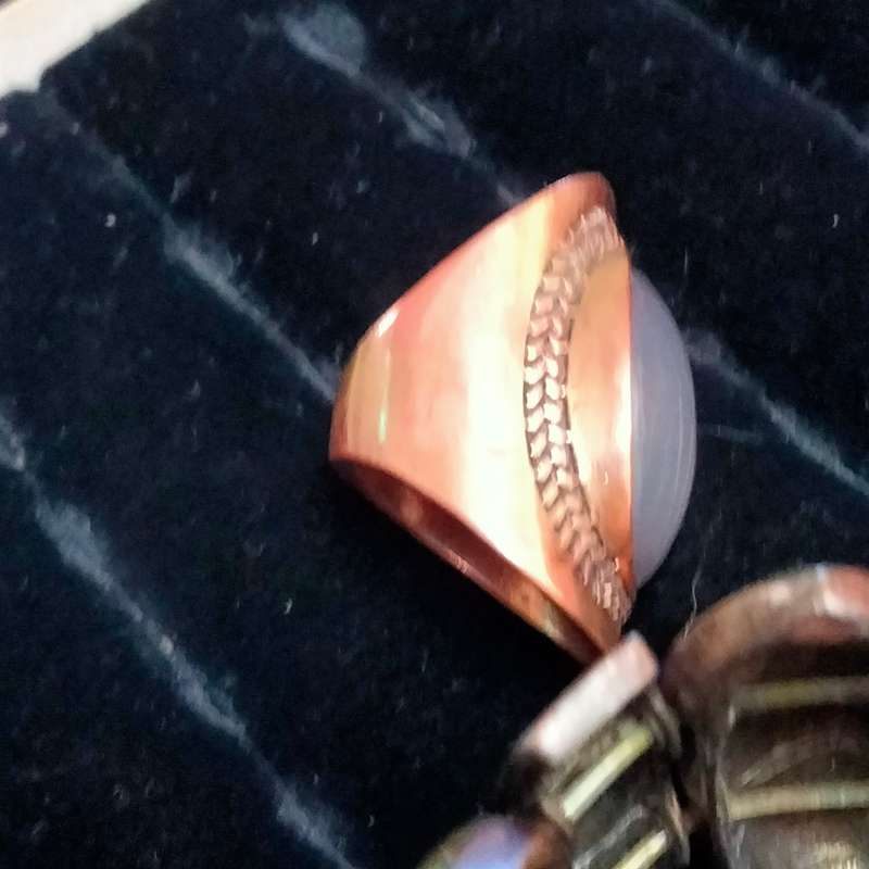 Dress RING Vintage  moon composite Caboshone Stone Cooper tone LOOK At My BUY NOW LISTING NO WAITING