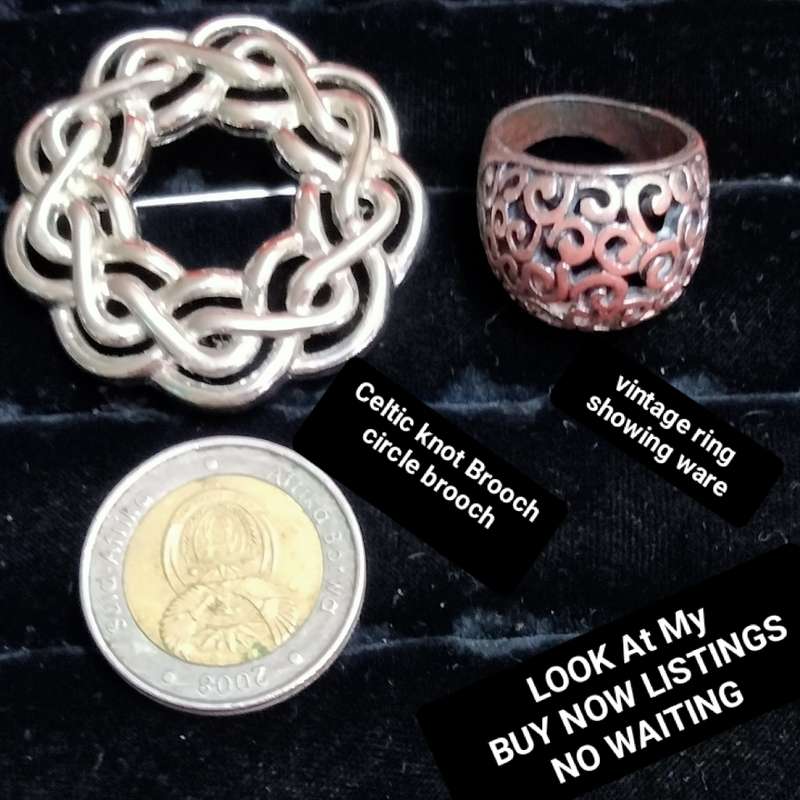 BROOCH SilvCeltic knot  Circle brooch+ Vintage ring cop metal LOOK At My BUY NOW LISTINGS NO WAITING