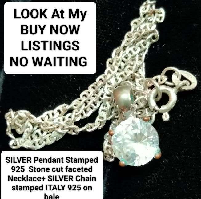 Necklace +Chain Sterling silver stamp 925  pendant large faceted cut stone Chain stamp Italy 925