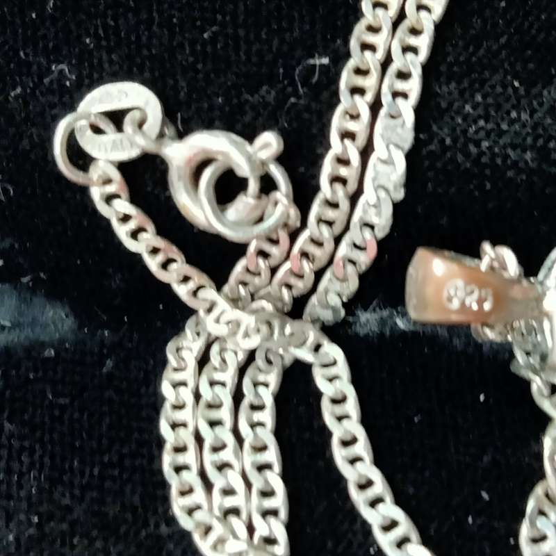 Necklace +Chain Sterling silver stamp 925  pendant large faceted cut stone Chain stamp Italy 925