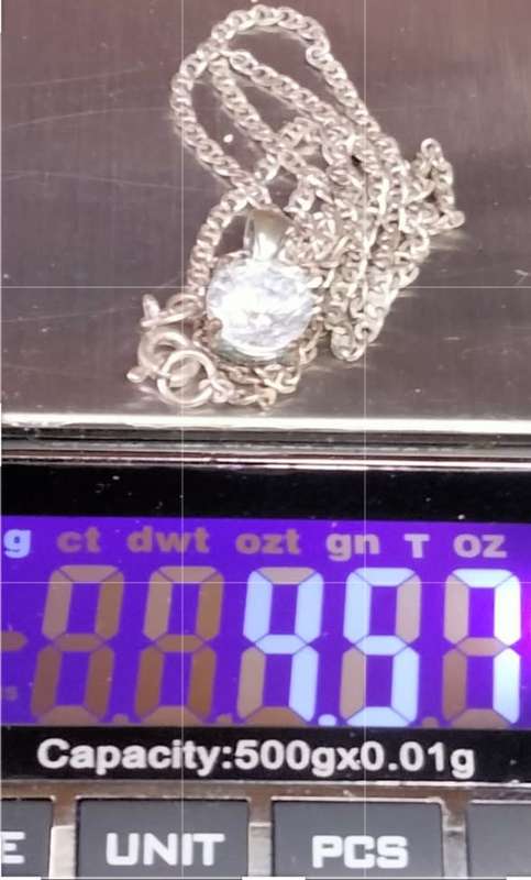 Necklace +Chain Sterling silver stamp 925  pendant large faceted cut stone Chain stamp Italy 925