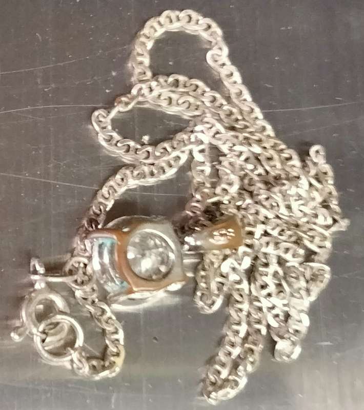 Necklace +Chain Sterling silver stamp 925  pendant large faceted cut stone Chain stamp Italy 925