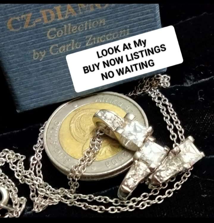 Carlo Zucconi*CZ Diamond Collection Cubic Zirconia*Necklace+SILVER Chain silver tone in original box