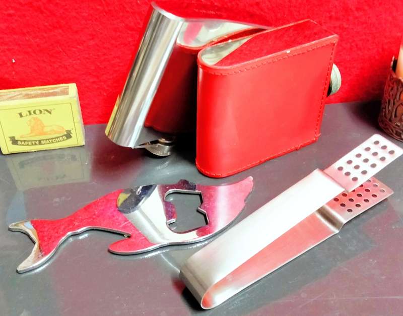 Flasks+ Stainless Steel*Tongs*Kidney Flask*Dolphin OPENER Lesotho Amorial VTG Flask Johnnie Walker
