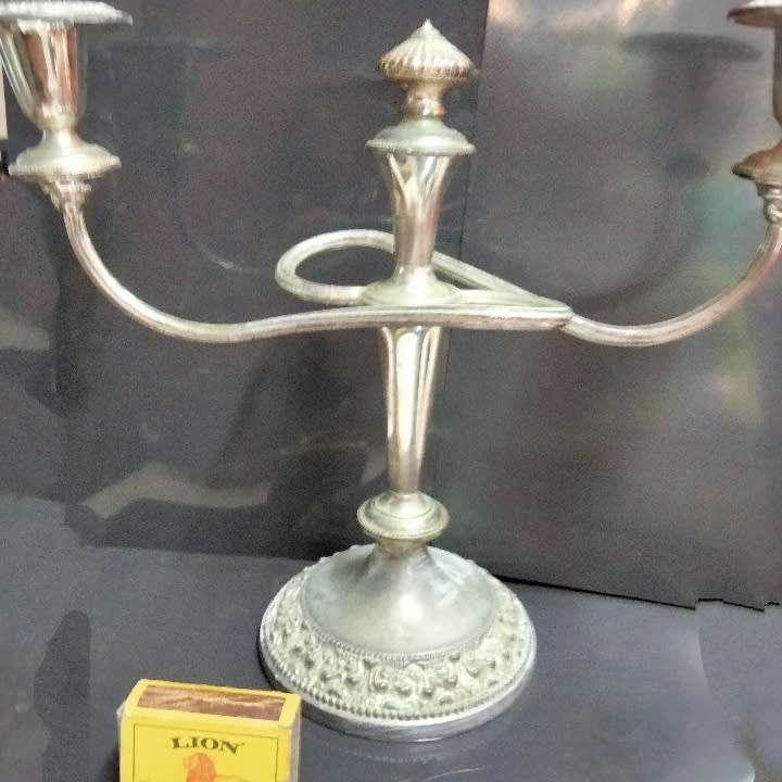 EPNS Candelabra 2cross over ARMS -Middle Flame finial+Embossing Intricate edges top+base rim