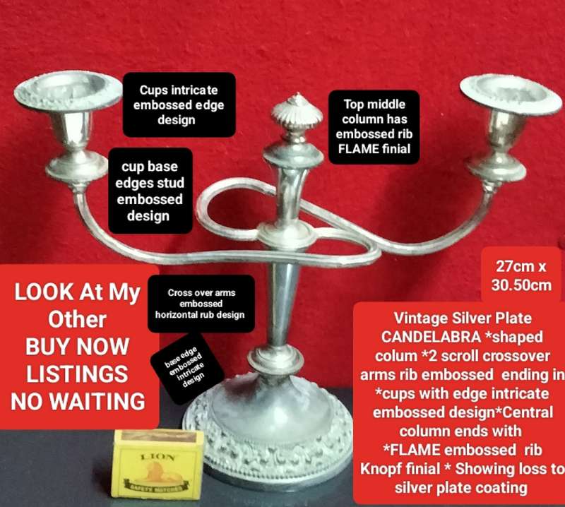EPNS Candelabra 2cross over ARMS -Middle Flame finial+Embossing Intricate edges top+base rim