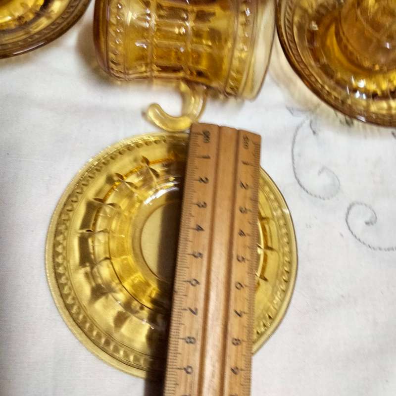 6 Amber glass Cups+saucers small* hook handle Turkish style LOOK At All My BUY NOW ltems NO WAITING