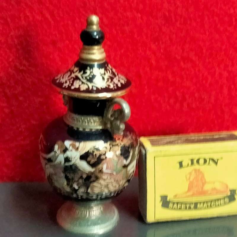 PERFUME Bottle Urn Greek Pottery hand madeDecor Greek Mythology Gods Goddess`s deer flowers 2 scr